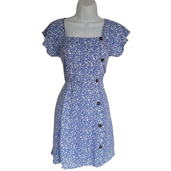 Sienna Sky Dresses & Skirts - Sienna Sky Women's Floral Mini Dress Blue Ruffle Sleeve Size S